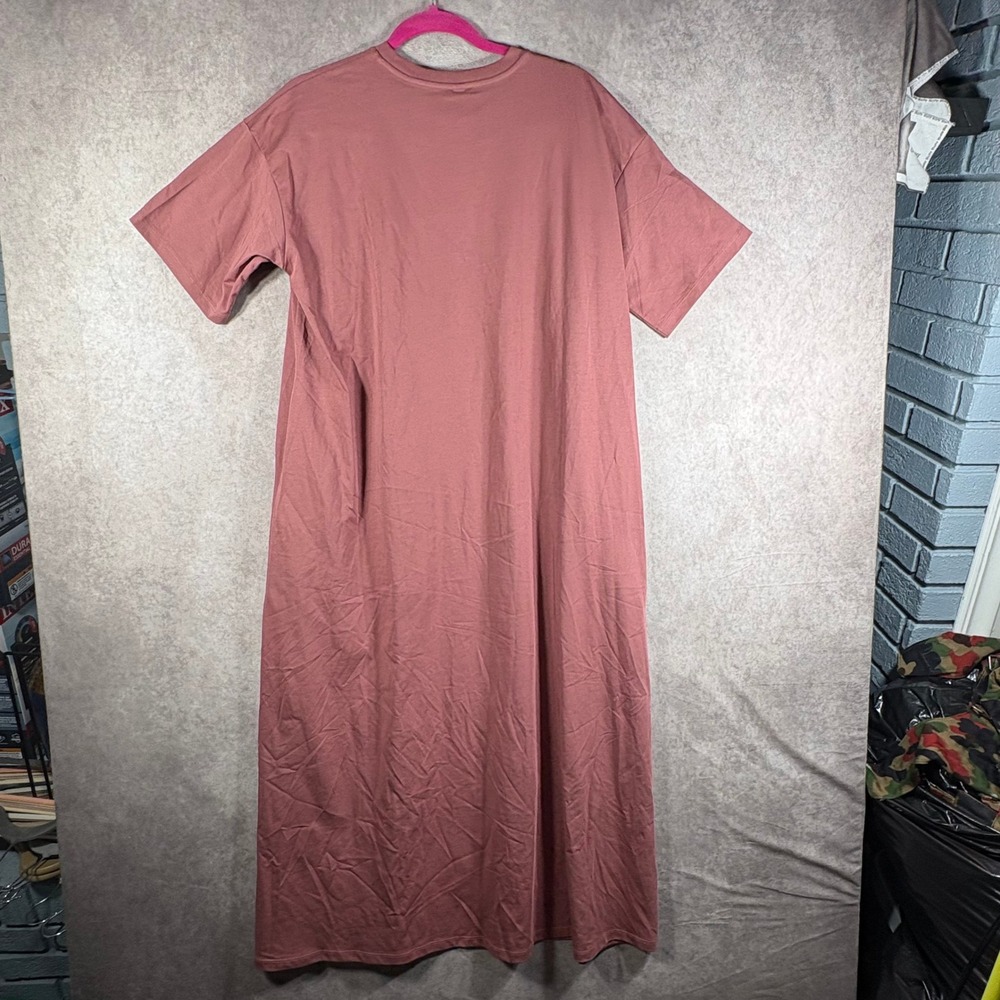 Uniqlo T Dress Womens Large Pink AIRism Cotton Short Sleeve Maxi Casual Boho NEW - Picture 8 of 11